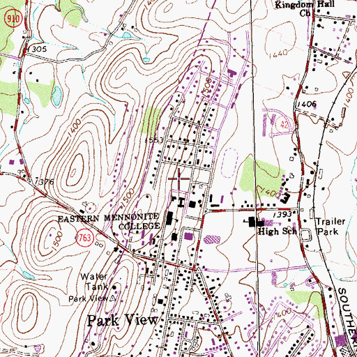 Topographic Map of Roselawn Residence Hall, VA
