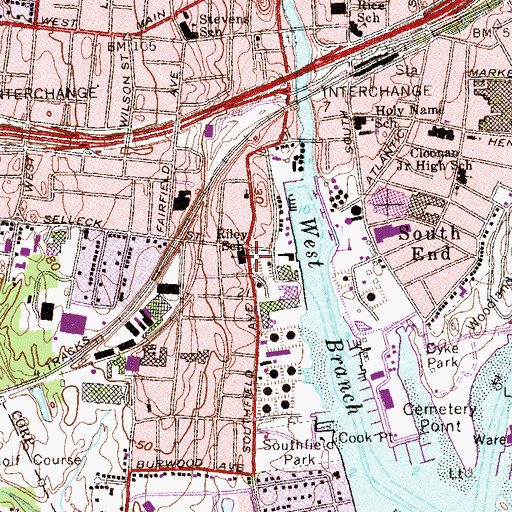 Topographic Map of Riley School, CT