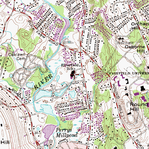 Topographic Map of Riverfield High School, CT