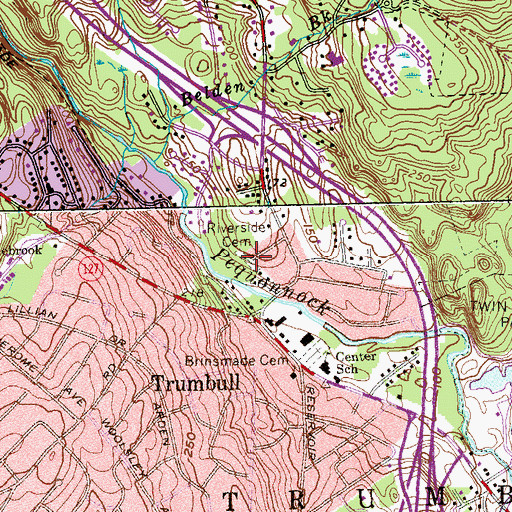 Topographic Map of Riverside Cemetery, CT