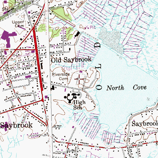 Topographic Map of Riverside Cemetery, CT