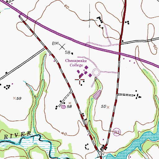 Topographic Map of Queen Anne's Technical Building, MD