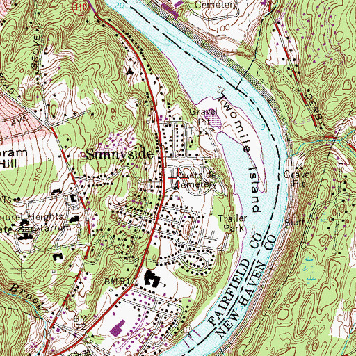 Topographic Map of Riverside Cemetery, CT
