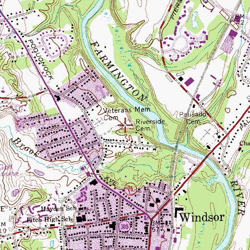 Topographic Map of Riverside Cemetery, CT