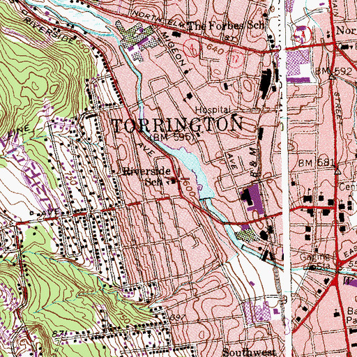 Topographic Map of Riverside School, CT