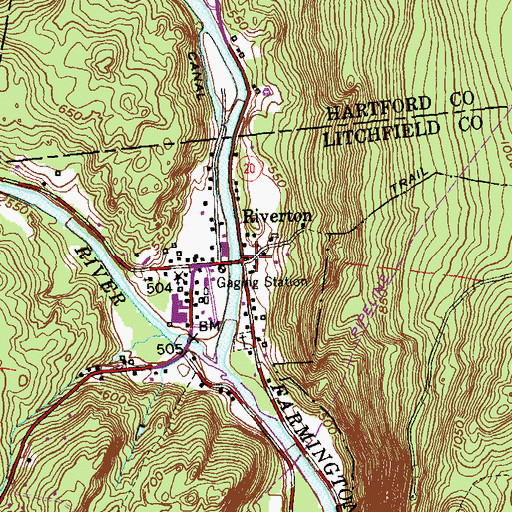 Topographic Map of Riverton, CT