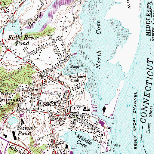 Topographic Map of Riverview Cemetery, CT