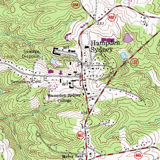Topographic Map of Penshurst Lawn, VA
