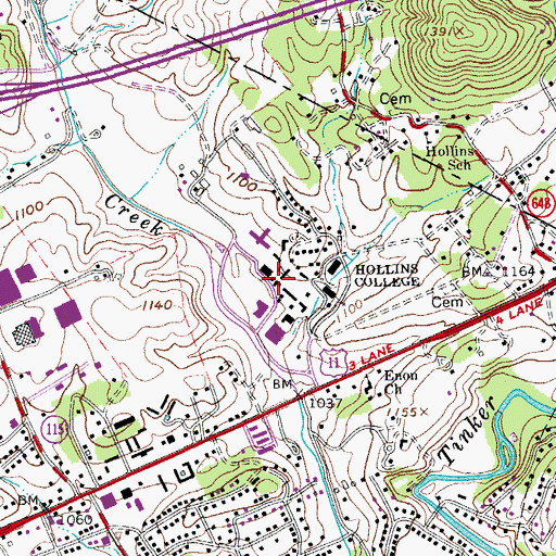 Topographic Map of Botetourt Hall, VA