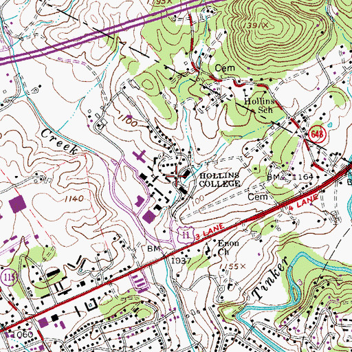 Topographic Map of Pleasants Hall, VA