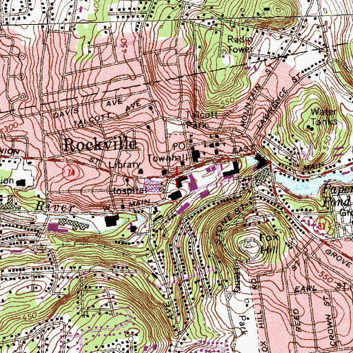 Topographic Map of Rockville, CT