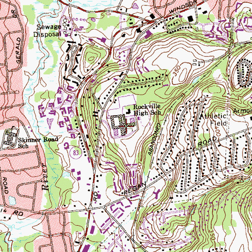 Topographic Map of Rockville High School, CT