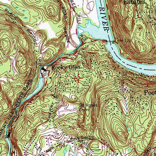 Topographic Map of Rocky Glen, CT
