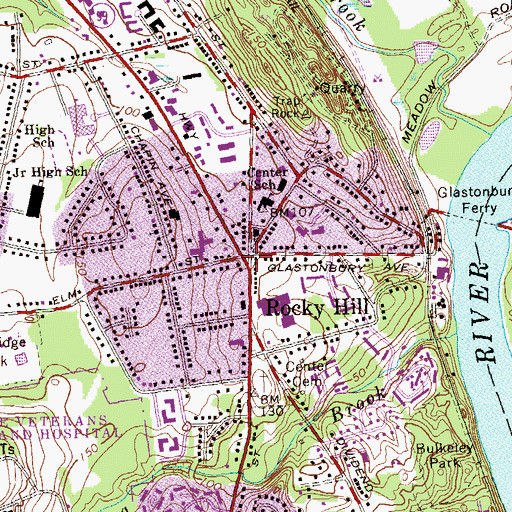 Topographic Map of Rocky Hill, CT