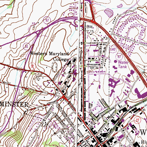 Topographic Map of Decker College Center, MD