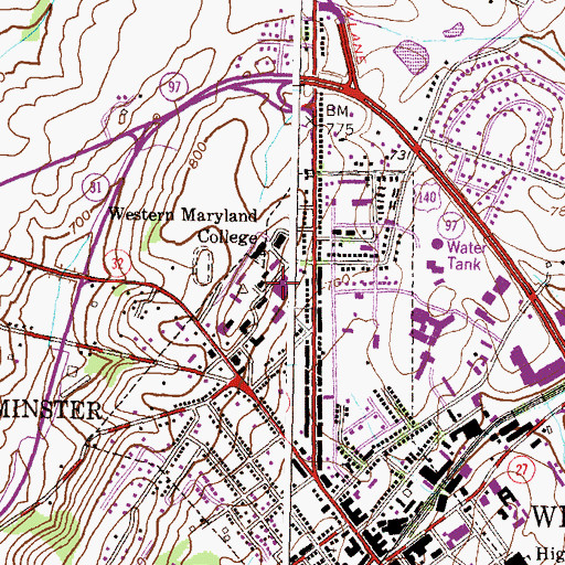 Topographic Map of Rouzer Hall, MD