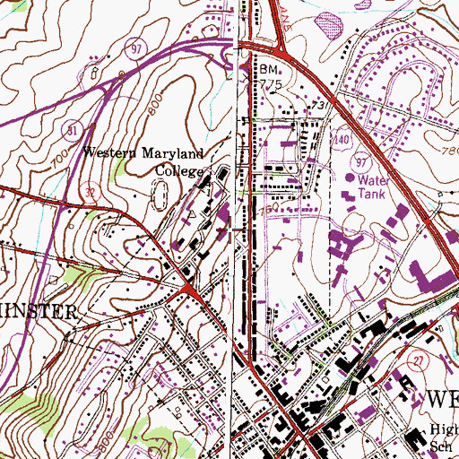 Topographic Map of Whiteford Hall, MD