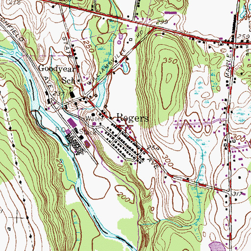 Topographic Map of Rogers, CT