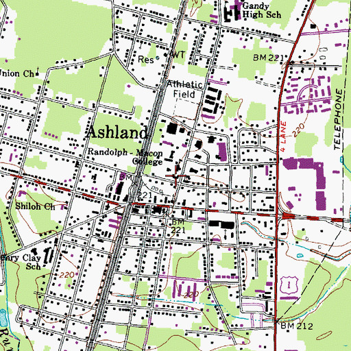 Topographic Map of Thomas Branch Hall, VA