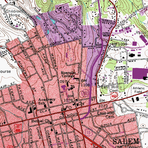 Topographic Map of Alpheus M Bowman Junior Hall, VA