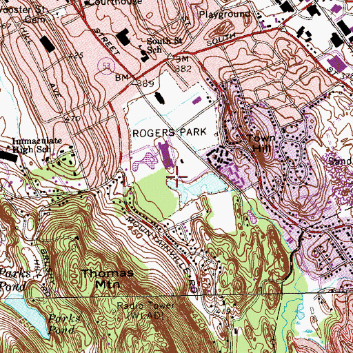 Topographic Map of Rogers Park, CT