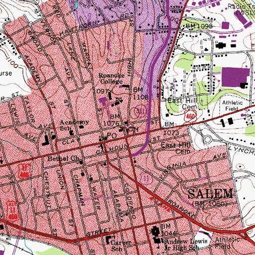 Topographic Map of Francis T West Hall, VA
