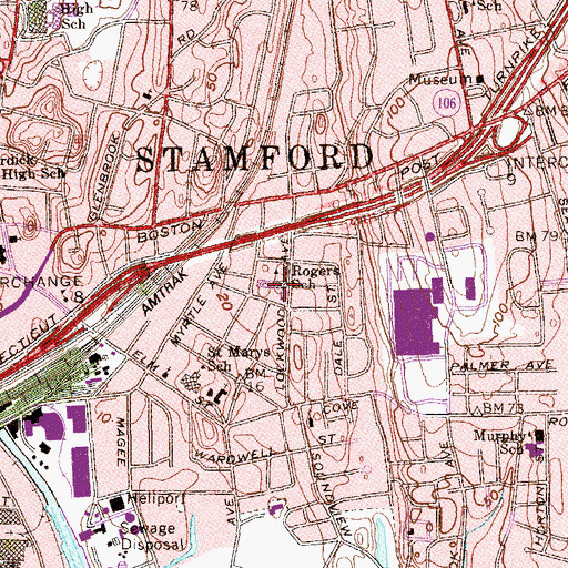 Topographic Map of The International School at Rogers Magnet, CT