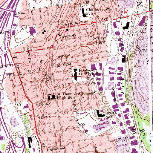 Topographic Map of Roosevelt Middle School, CT