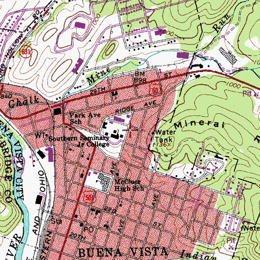 Topographic Map of President's House - Southern Virginia University, VA