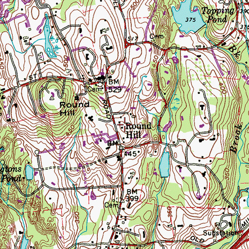 Topographic Map of Round Hill, CT