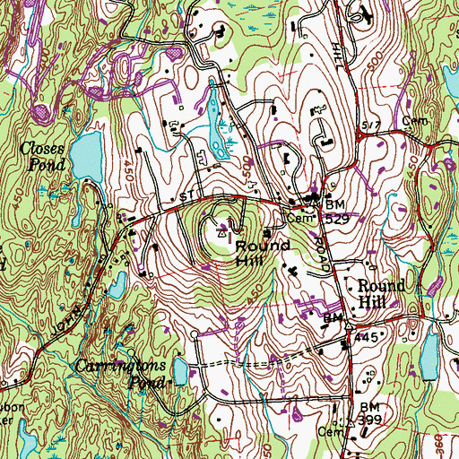 Topographic Map of Round Hill, CT