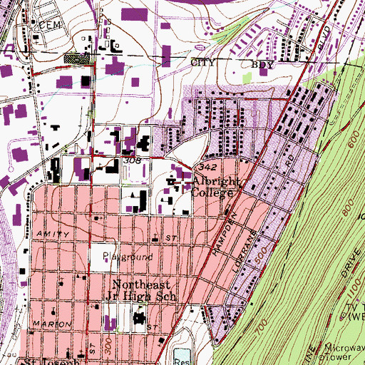 Topographic Map of Merner-Pfeiffer Hall of Science, PA