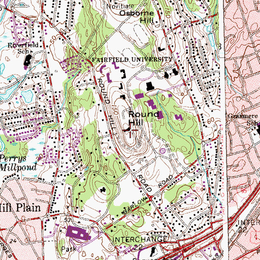 Topographic Map of Round Hill, CT