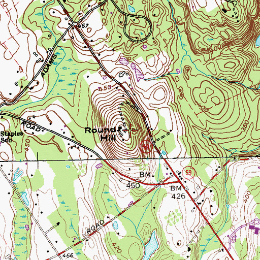 Topographic Map of Round Hill, CT