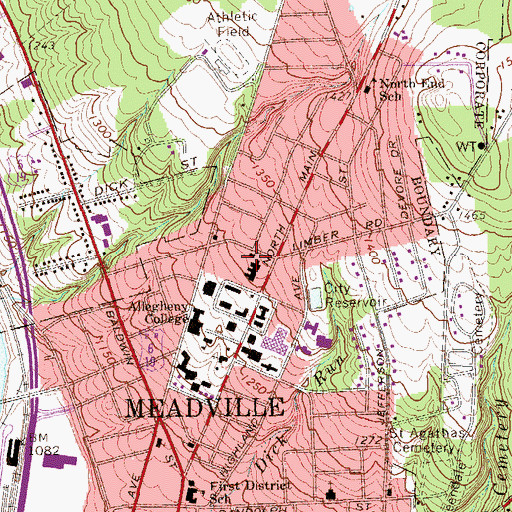 Topographic Map of Allegheny Hall, PA