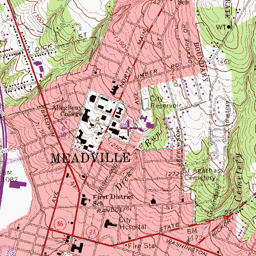 Topographic Map of Arnold Hall of Music, PA