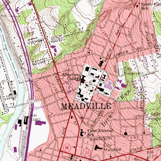 Topographic Map of Brooks Dining Hall, PA