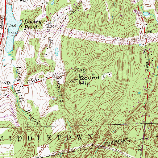 Topographic Map of Round Hill, CT