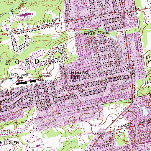 Topographic Map of Round Hill, CT
