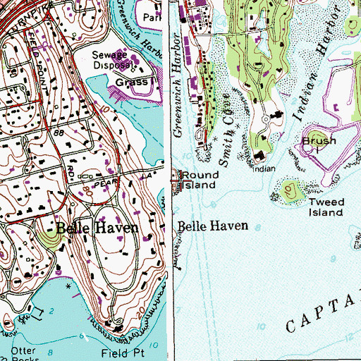 Topographic Map of Round Island, CT