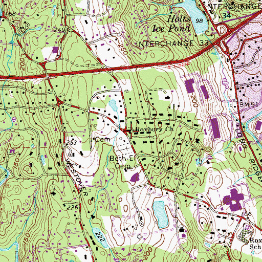 Topographic Map of Roxbury Church, CT