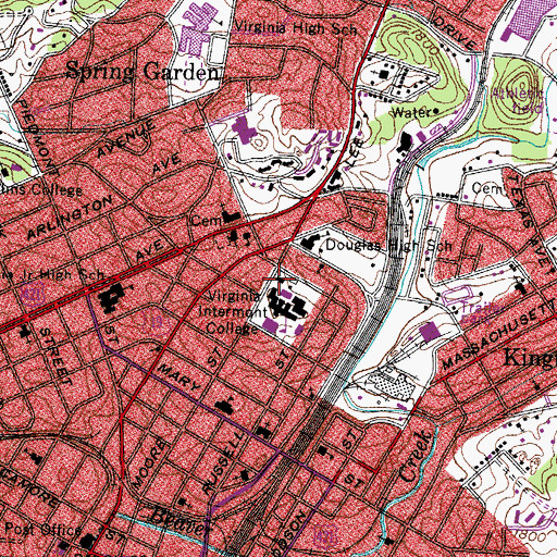 Topographic Map of J F Hicks Library, VA