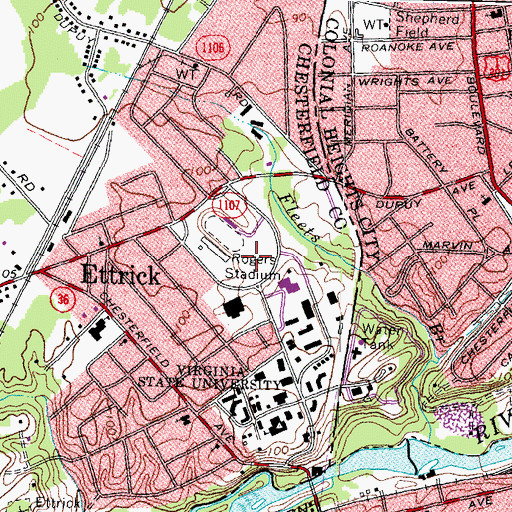 Topographic Map of Colbert Baseball Field, VA