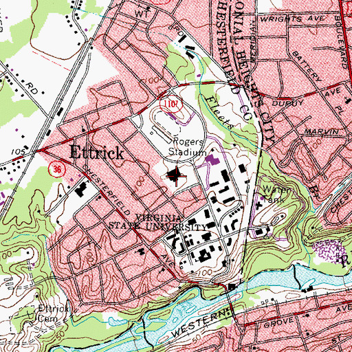 Topographic Map of Daniel Gymnasium, VA