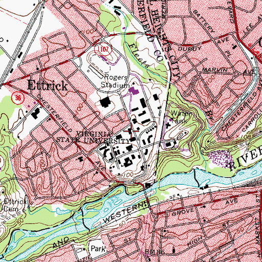 Topographic Map of Gandy Hall, VA