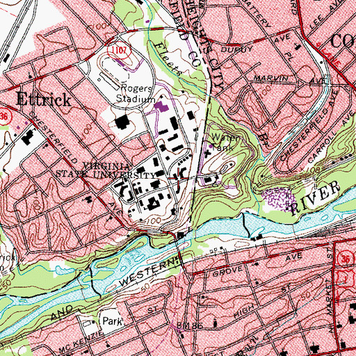 Topographic Map of Hatcher S Seward Hall, VA
