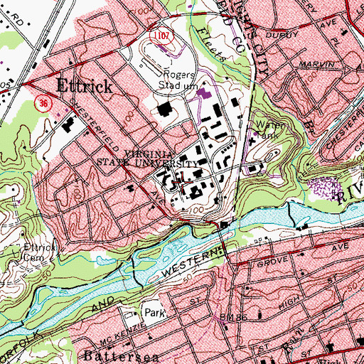 Topographic Map of Honorable Elbert Lee Trinkle Hall, VA