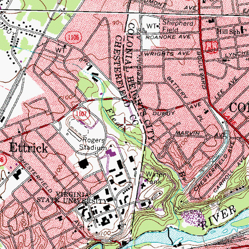 Topographic Map of James F Nicholas Hall, VA