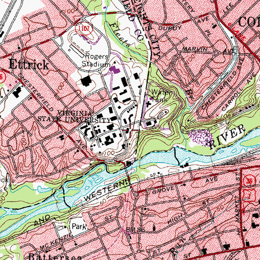 Topographic Map of John Mercer Langston Hall, VA
