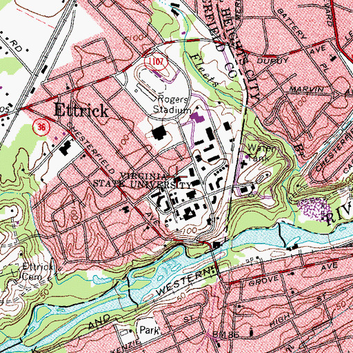 Topographic Map of Johnston Memorial Library, VA